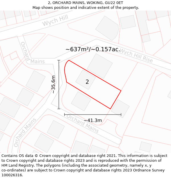 2, ORCHARD MAINS, WOKING, GU22 0ET: Plot and title map