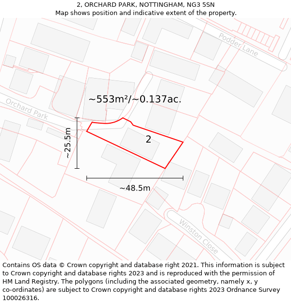 2, ORCHARD PARK, NOTTINGHAM, NG3 5SN: Plot and title map