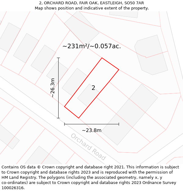 2, ORCHARD ROAD, FAIR OAK, EASTLEIGH, SO50 7AR: Plot and title map