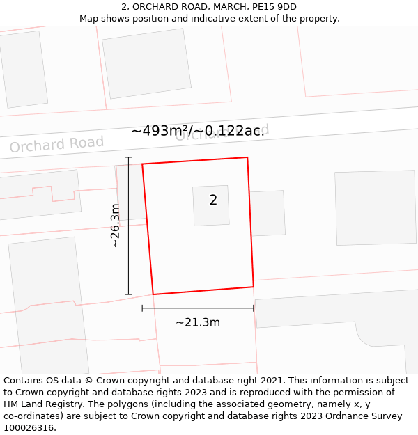 2, ORCHARD ROAD, MARCH, PE15 9DD: Plot and title map