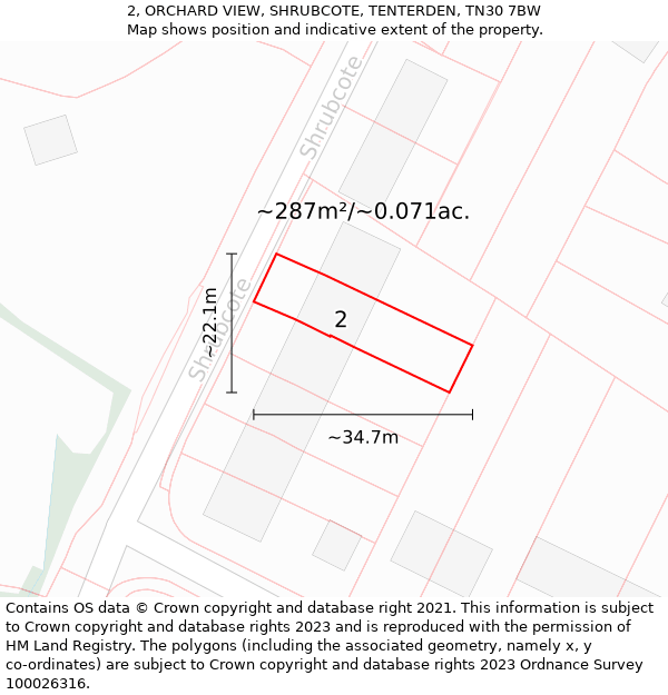 2, ORCHARD VIEW, SHRUBCOTE, TENTERDEN, TN30 7BW: Plot and title map
