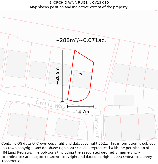 2, ORCHID WAY, RUGBY, CV23 0SD: Plot and title map