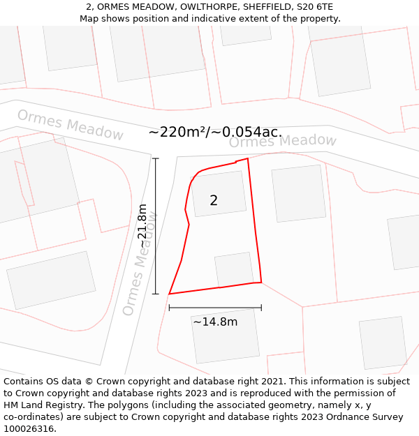 2, ORMES MEADOW, OWLTHORPE, SHEFFIELD, S20 6TE: Plot and title map