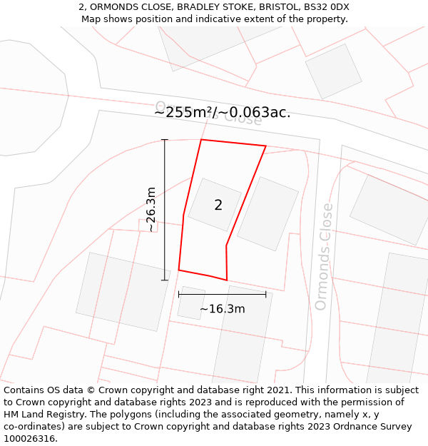 2, ORMONDS CLOSE, BRADLEY STOKE, BRISTOL, BS32 0DX: Plot and title map