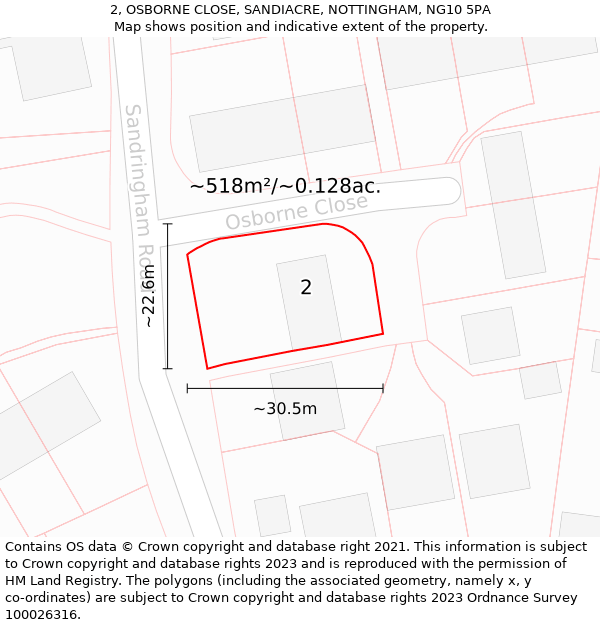 2, OSBORNE CLOSE, SANDIACRE, NOTTINGHAM, NG10 5PA: Plot and title map