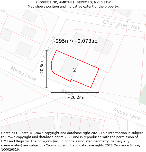 2, OSIER LINK, AMPTHILL, BEDFORD, MK45 2TW: Plot and title map