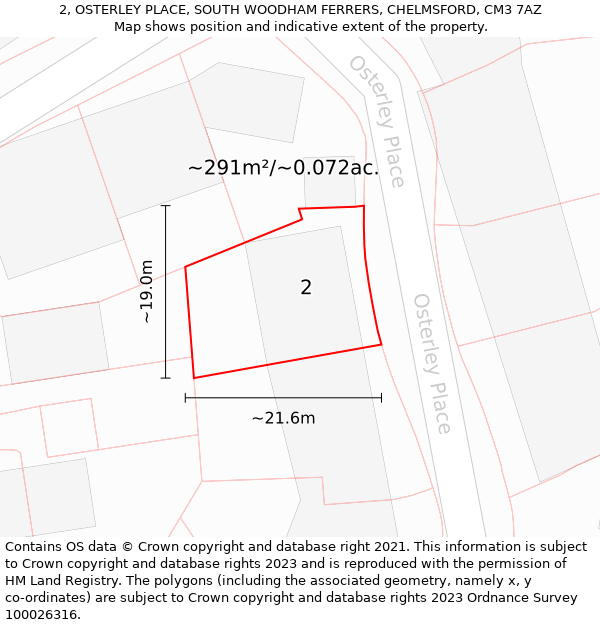 2, OSTERLEY PLACE, SOUTH WOODHAM FERRERS, CHELMSFORD, CM3 7AZ: Plot and title map