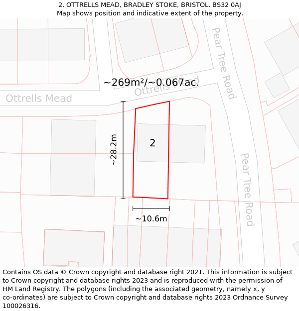 2, OTTRELLS MEAD, BRADLEY STOKE, BRISTOL, BS32 0AJ: Plot and title map