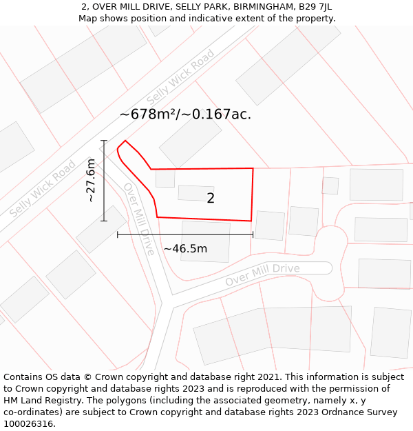 2, OVER MILL DRIVE, SELLY PARK, BIRMINGHAM, B29 7JL: Plot and title map