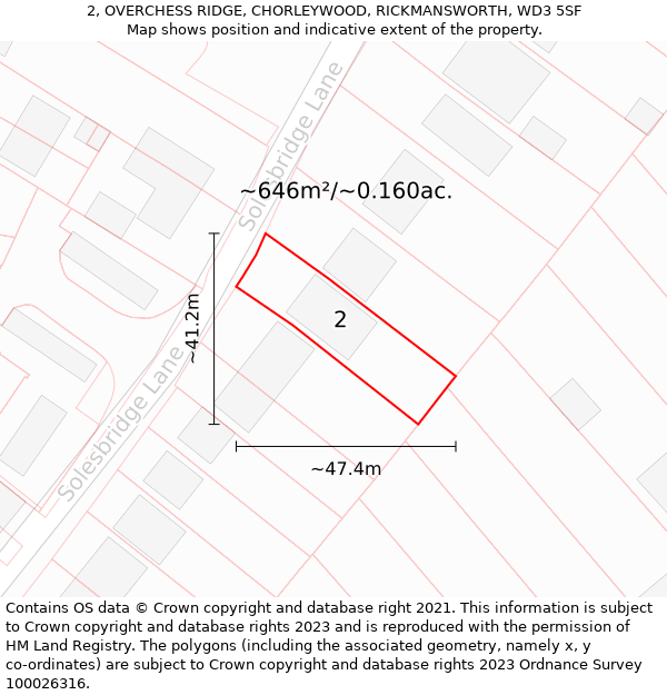 2, OVERCHESS RIDGE, CHORLEYWOOD, RICKMANSWORTH, WD3 5SF: Plot and title map