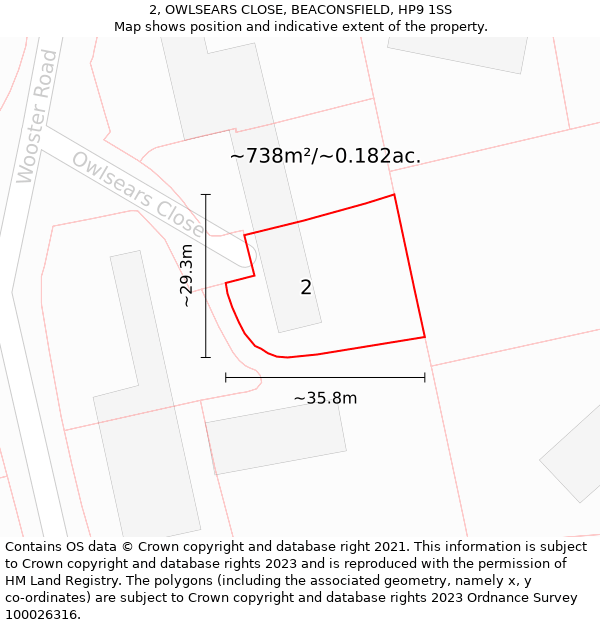 2, OWLSEARS CLOSE, BEACONSFIELD, HP9 1SS: Plot and title map
