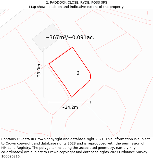 2, PADDOCK CLOSE, RYDE, PO33 3FG: Plot and title map