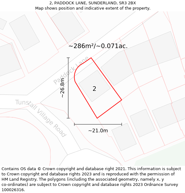 2, PADDOCK LANE, SUNDERLAND, SR3 2BX: Plot and title map