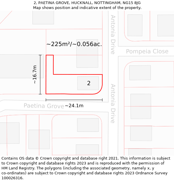 2, PAETINA GROVE, HUCKNALL, NOTTINGHAM, NG15 8JG: Plot and title map