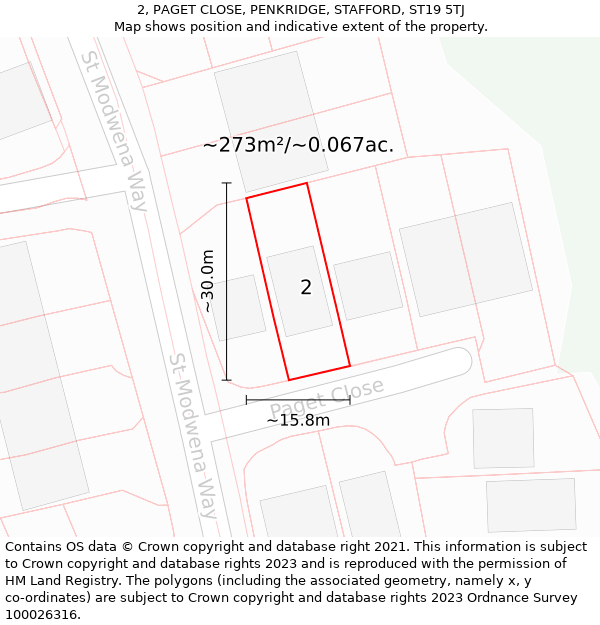 2, PAGET CLOSE, PENKRIDGE, STAFFORD, ST19 5TJ: Plot and title map