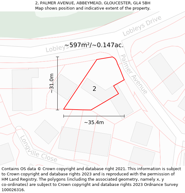 2, PALMER AVENUE, ABBEYMEAD, GLOUCESTER, GL4 5BH: Plot and title map