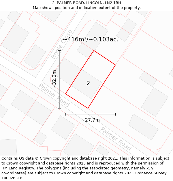 2, PALMER ROAD, LINCOLN, LN2 1BH: Plot and title map