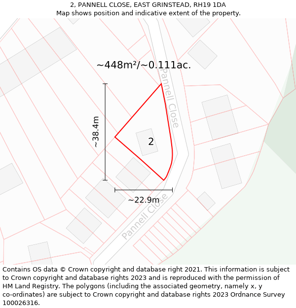 2, PANNELL CLOSE, EAST GRINSTEAD, RH19 1DA: Plot and title map