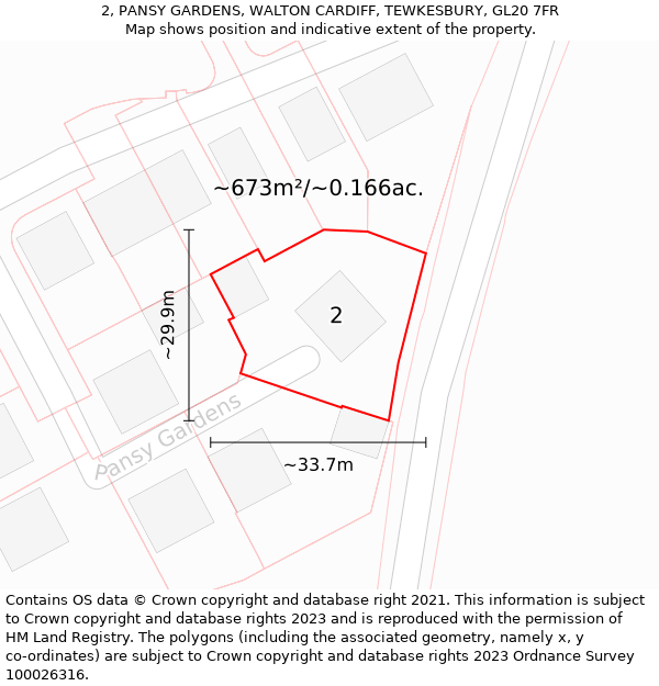 2, PANSY GARDENS, WALTON CARDIFF, TEWKESBURY, GL20 7FR: Plot and title map