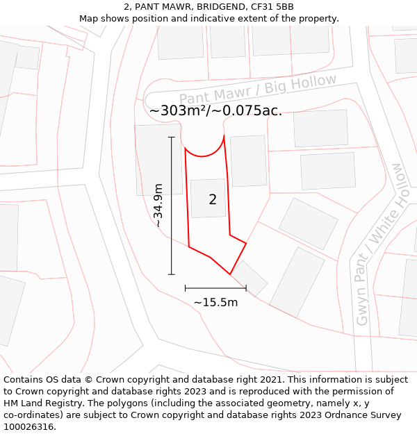 2, PANT MAWR, BRIDGEND, CF31 5BB: Plot and title map