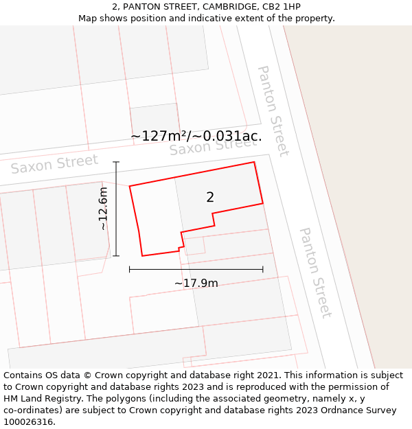 2, PANTON STREET, CAMBRIDGE, CB2 1HP: Plot and title map