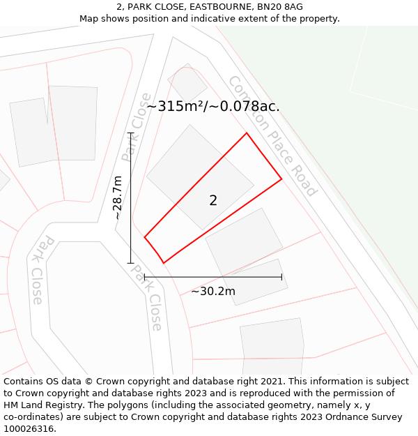 2, PARK CLOSE, EASTBOURNE, BN20 8AG: Plot and title map