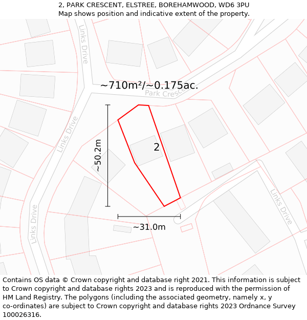 2, PARK CRESCENT, ELSTREE, BOREHAMWOOD, WD6 3PU: Plot and title map