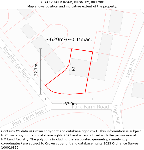 2, PARK FARM ROAD, BROMLEY, BR1 2PF: Plot and title map