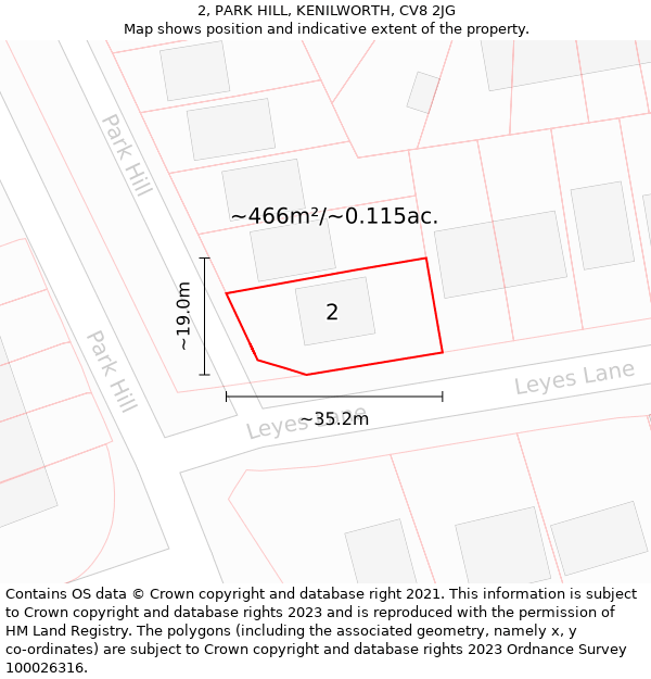 2, PARK HILL, KENILWORTH, CV8 2JG: Plot and title map