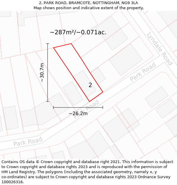 2, PARK ROAD, BRAMCOTE, NOTTINGHAM, NG9 3LA: Plot and title map