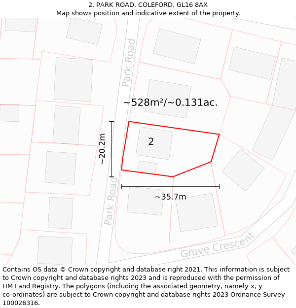 2, PARK ROAD, COLEFORD, GL16 8AX: Plot and title map