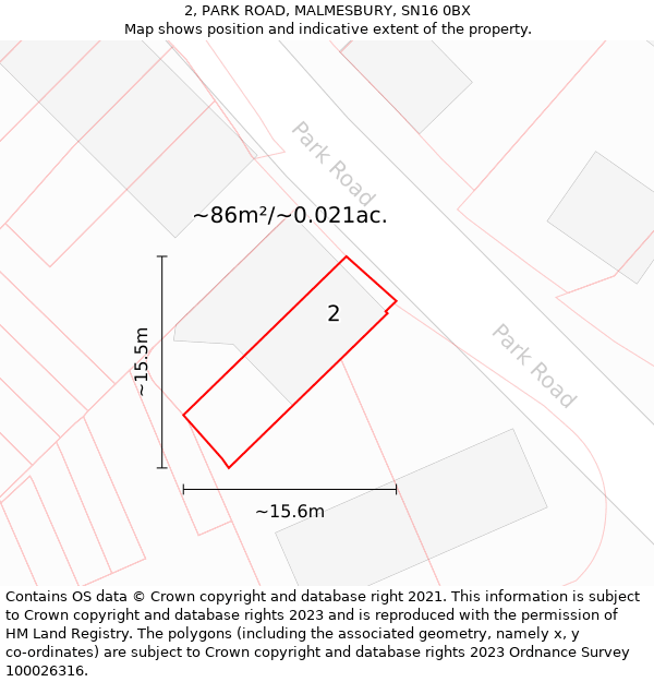 2, PARK ROAD, MALMESBURY, SN16 0BX: Plot and title map