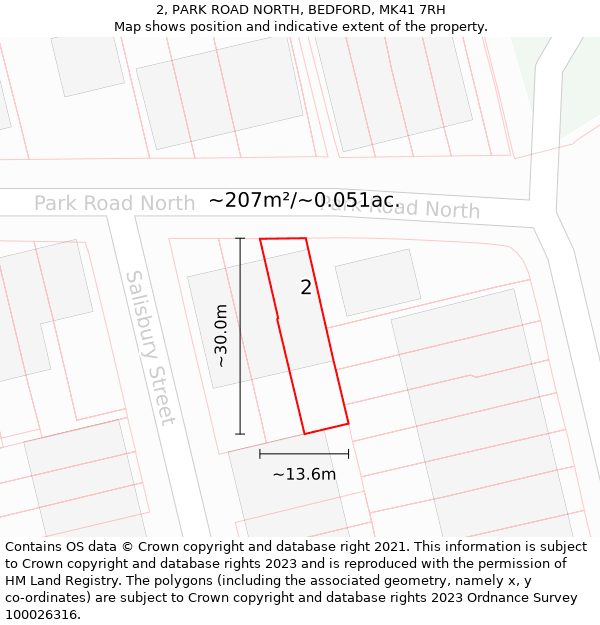 2, PARK ROAD NORTH, BEDFORD, MK41 7RH: Plot and title map