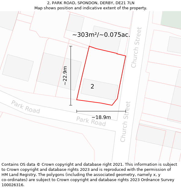 2, PARK ROAD, SPONDON, DERBY, DE21 7LN: Plot and title map