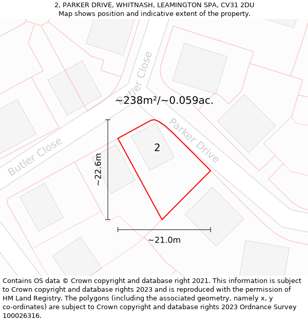 2, PARKER DRIVE, WHITNASH, LEAMINGTON SPA, CV31 2DU: Plot and title map