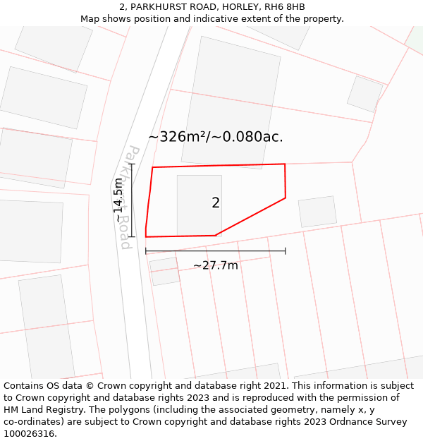 2, PARKHURST ROAD, HORLEY, RH6 8HB: Plot and title map