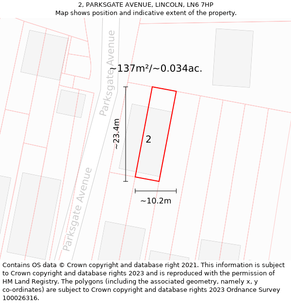 2, PARKSGATE AVENUE, LINCOLN, LN6 7HP: Plot and title map