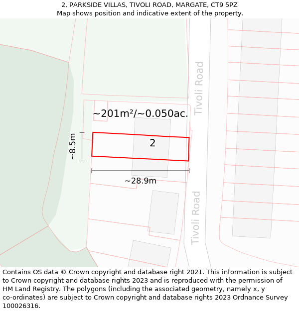 2, PARKSIDE VILLAS, TIVOLI ROAD, MARGATE, CT9 5PZ: Plot and title map