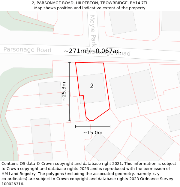 2, PARSONAGE ROAD, HILPERTON, TROWBRIDGE, BA14 7TL: Plot and title map