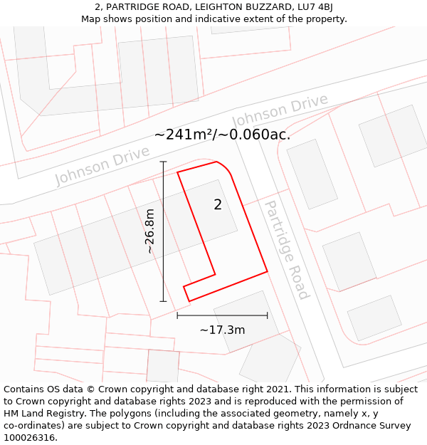 2, PARTRIDGE ROAD, LEIGHTON BUZZARD, LU7 4BJ: Plot and title map