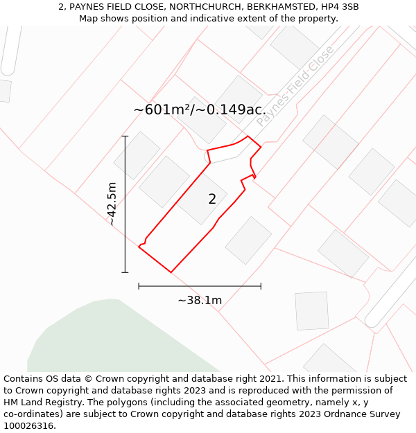 2, PAYNES FIELD CLOSE, NORTHCHURCH, BERKHAMSTED, HP4 3SB: Plot and title map