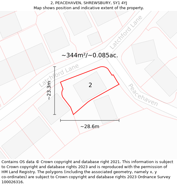 2, PEACEHAVEN, SHREWSBURY, SY1 4YJ: Plot and title map