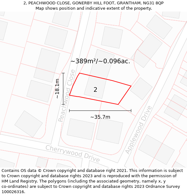 2, PEACHWOOD CLOSE, GONERBY HILL FOOT, GRANTHAM, NG31 8QP: Plot and title map