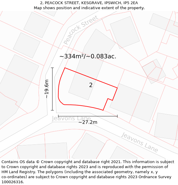 2, PEACOCK STREET, KESGRAVE, IPSWICH, IP5 2EA: Plot and title map