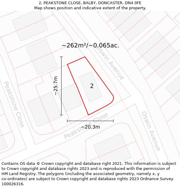 2, PEAKSTONE CLOSE, BALBY, DONCASTER, DN4 0FE: Plot and title map