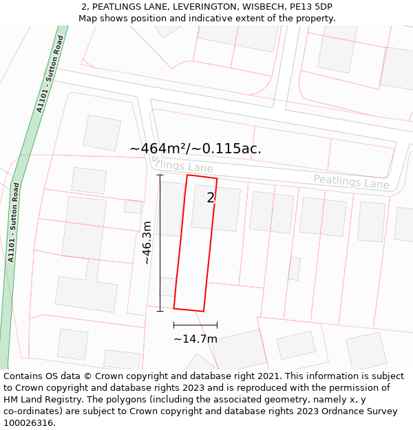 2, PEATLINGS LANE, LEVERINGTON, WISBECH, PE13 5DP: Plot and title map