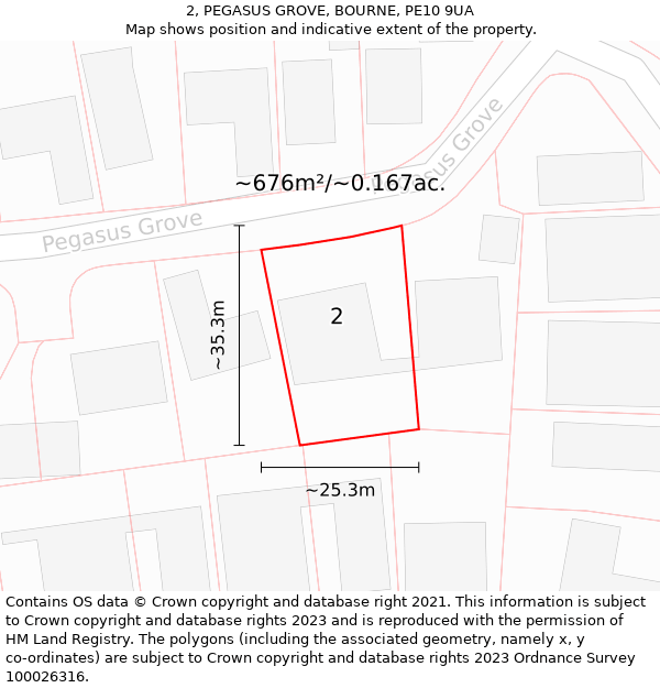 2, PEGASUS GROVE, BOURNE, PE10 9UA: Plot and title map