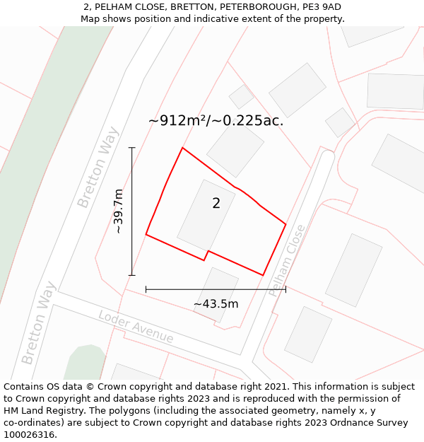 2, PELHAM CLOSE, BRETTON, PETERBOROUGH, PE3 9AD: Plot and title map