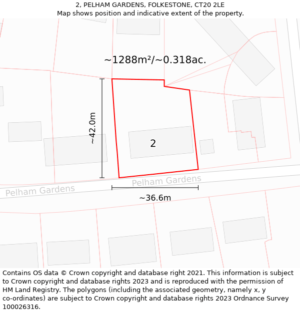 2, PELHAM GARDENS, FOLKESTONE, CT20 2LE: Plot and title map