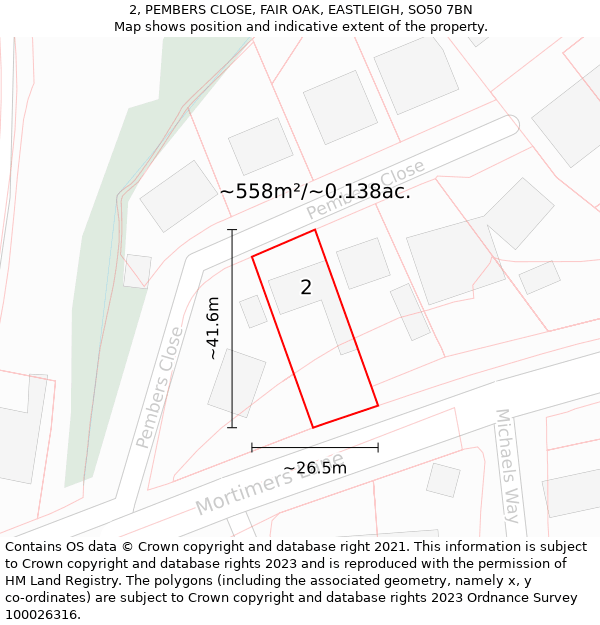 2, PEMBERS CLOSE, FAIR OAK, EASTLEIGH, SO50 7BN: Plot and title map